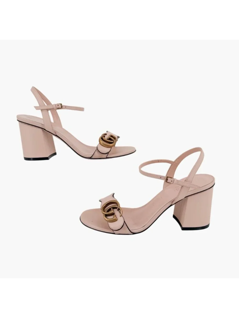 Gucci Marmont GG Block Heel Sandals Heels Nude Pink Leather Size 36.5 US 6.5 - Picture 7 of 16